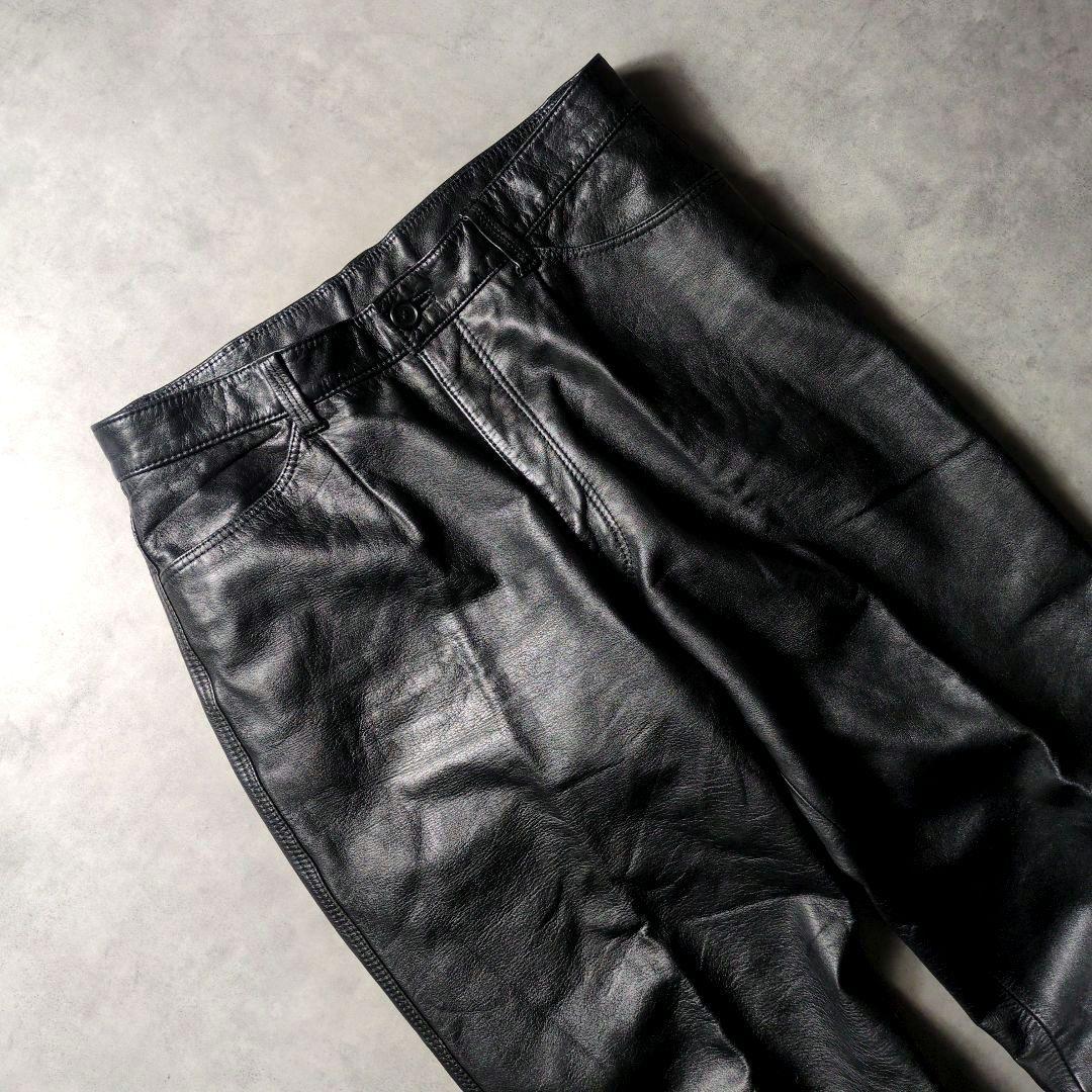 80s 90s ワイド ルーズシルエット 本革 ワンタック レザーパンツ
