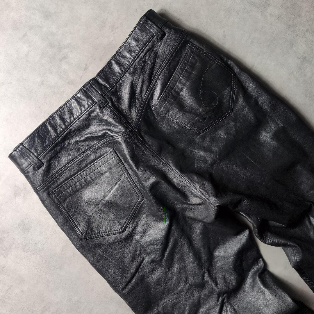 80s 90s ワイド ルーズシルエット 本革 ワンタック レザーパンツ