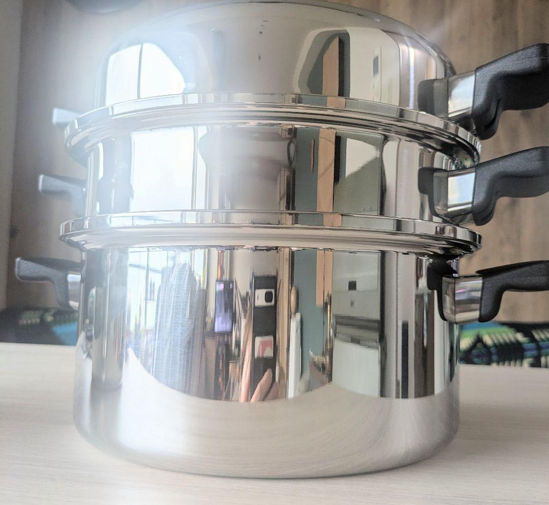 新品/アムウェイクイン・クック/ステンレス製 二重鍋 蒸し器付/6L