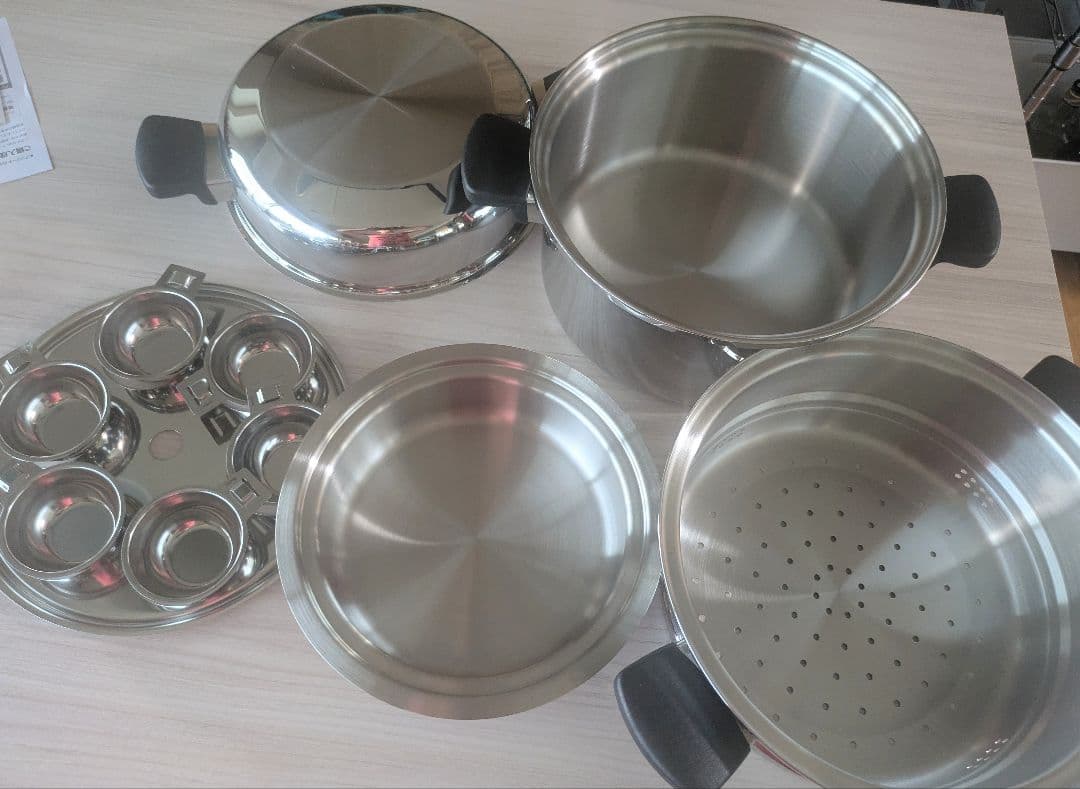 新品/アムウェイクイン・クック/ステンレス製 二重鍋 蒸し器付/6L