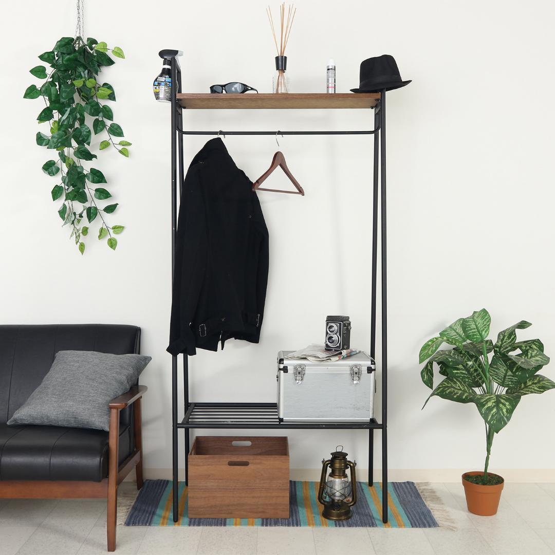 ハンガーラック ブラックアイアン×天然木 スタイリッシュ
