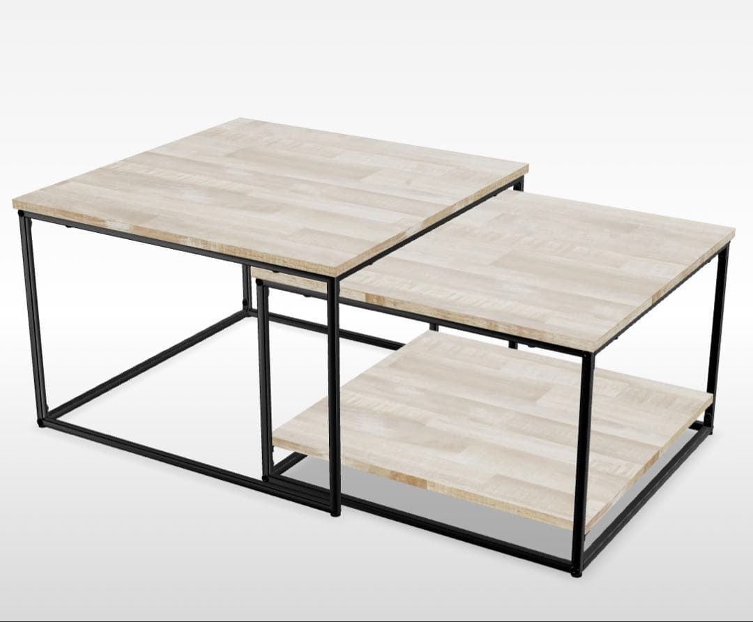 LOWYA 木目調ネストテーブル グレーオーク/ブラック