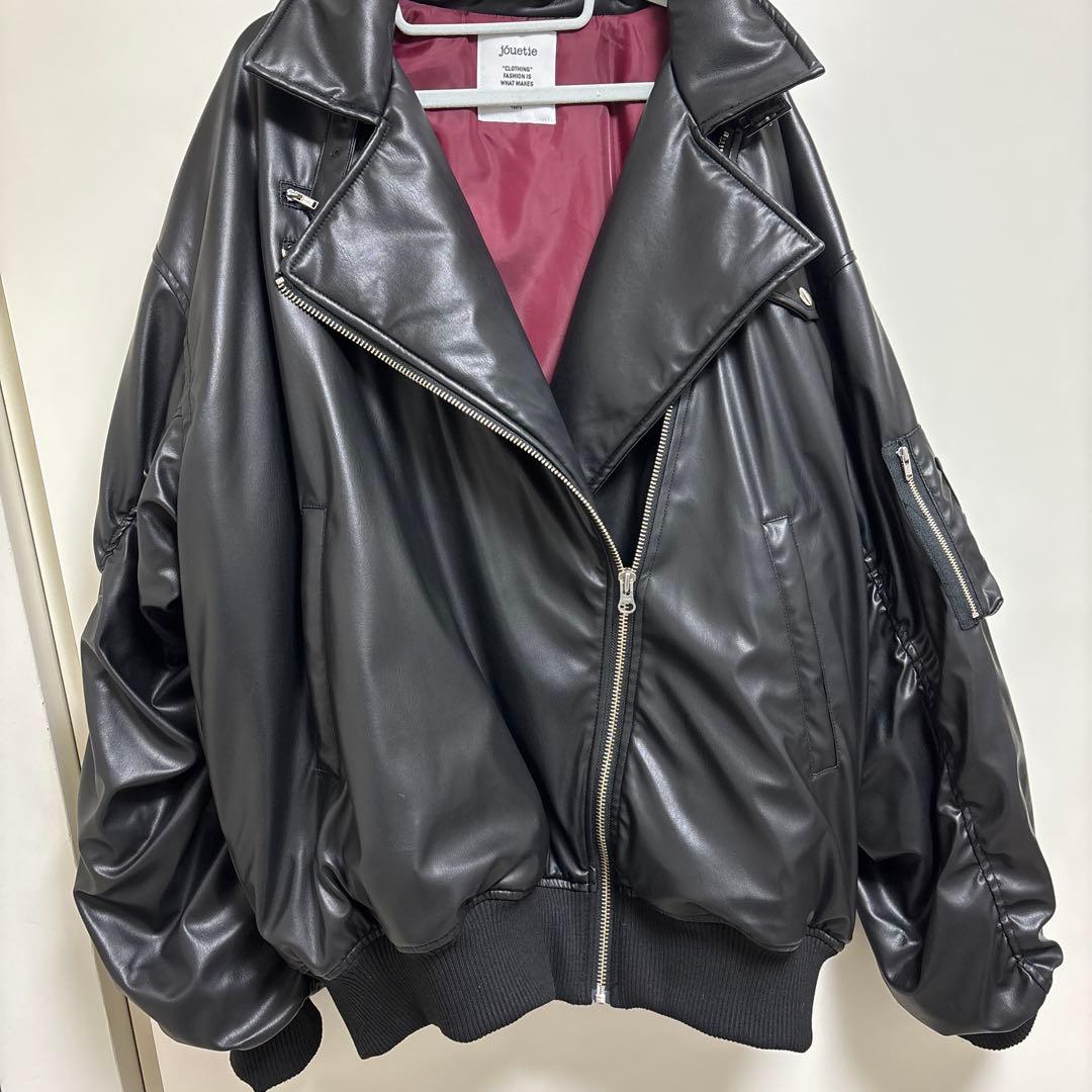 jouetie フェイクレザーライダースMA-1ジャケットM