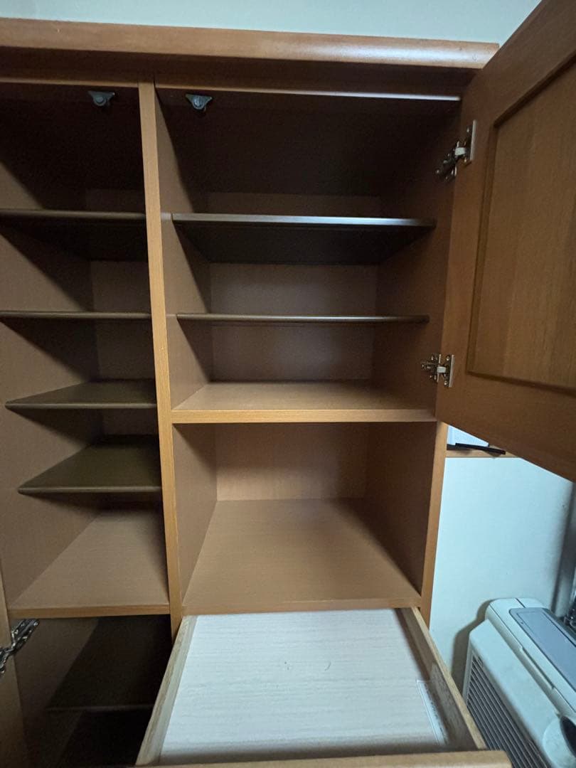 下駄箱　木製靴箱 鏡付き 棚付き 引き出しあり