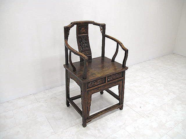 清末民初期頃 中国古典 官帽椅 人物彫刻 硬木 古家具 中国古玩　李朝家具