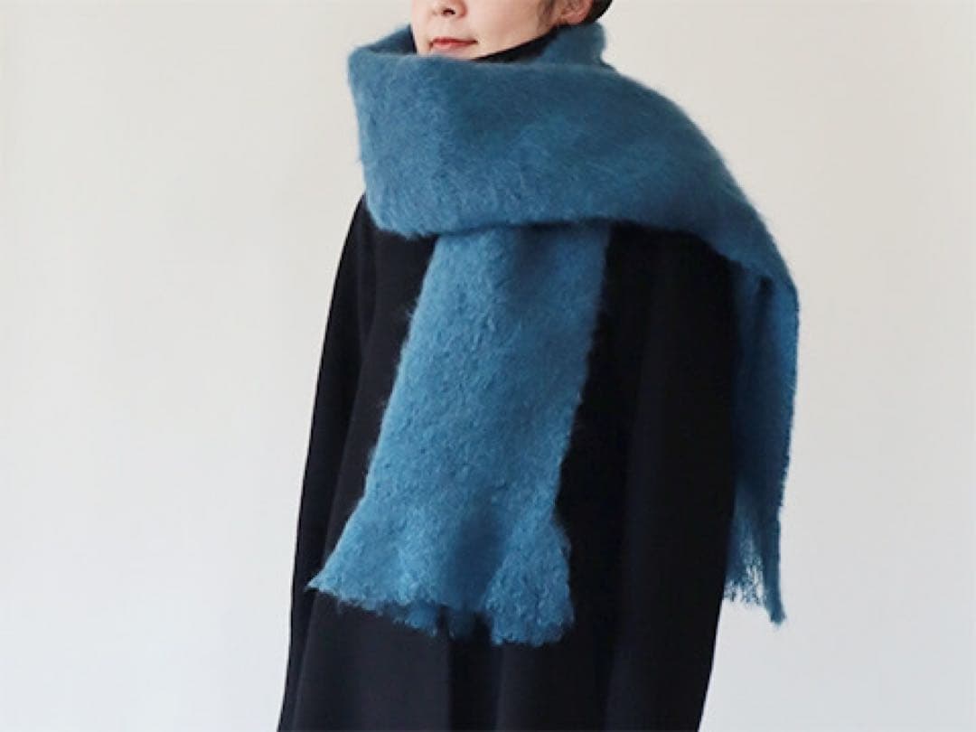 cinq wool展　モヘヤのストール（ブルー）大判