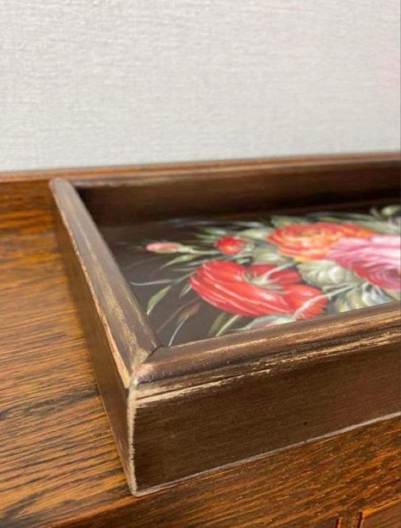 ロシア雑貨☆Rose木製トレイ薔薇 ジョストボ柄 マトリョーシカ ガリーナ作