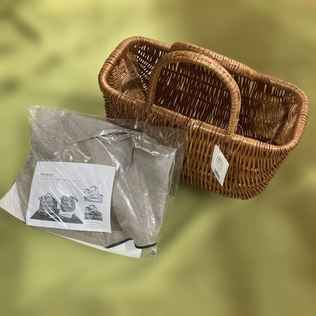 籐製ハンドル付きバスケット 中型