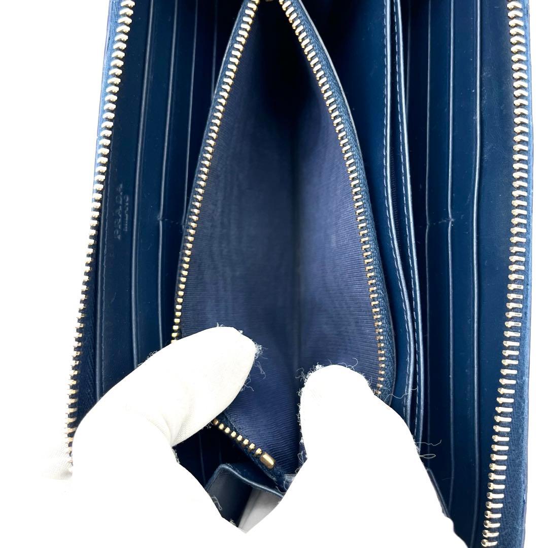 【美品】PRADA ヴィッテロムーヴ　ラウンドファスナー　ゴールド金具　ブルー