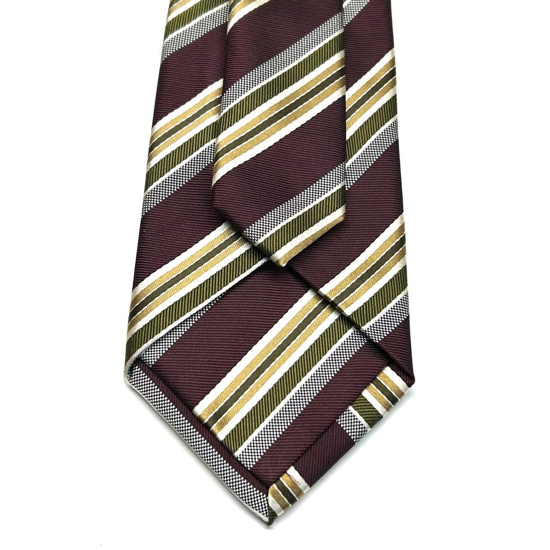 【未使用に近い✨】プラダ ネクタイ ワインレッド ストライプ 肉厚生地 シルク