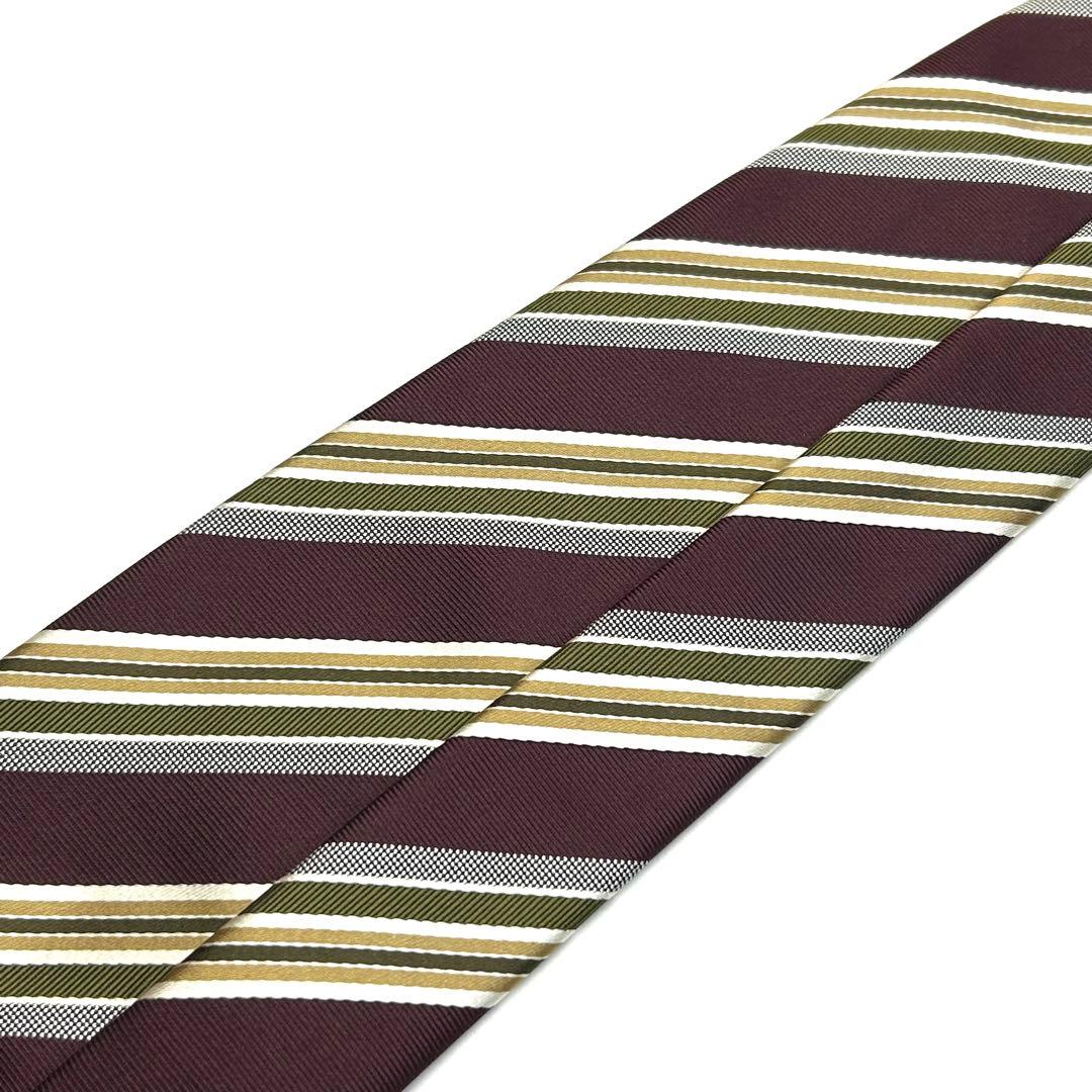 【未使用に近い✨】プラダ ネクタイ ワインレッド ストライプ 肉厚生地 シルク