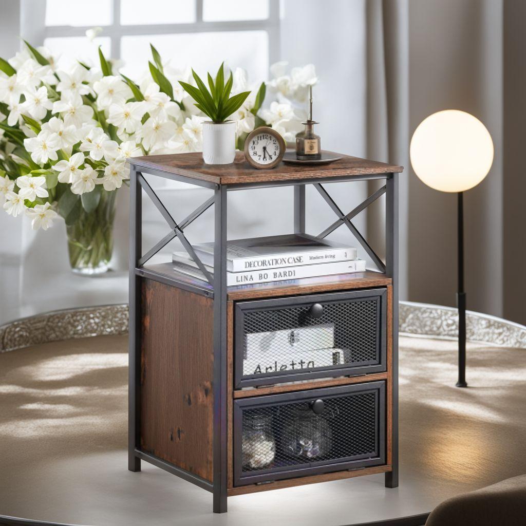 ベッドブラウン 403560cm 収納付き サイドテーブル 引き出し