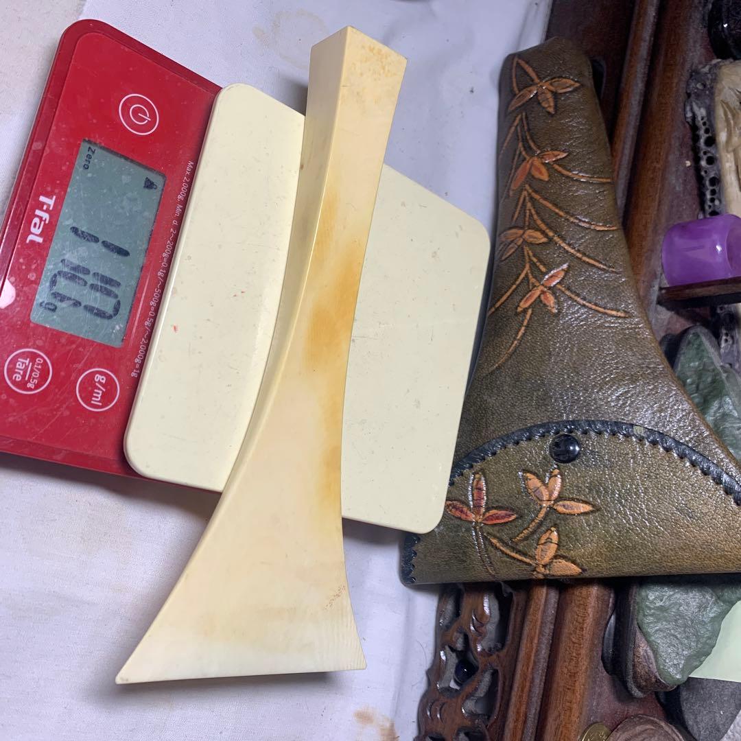 美品 三味線拨子 *牙製　本皮ケース付