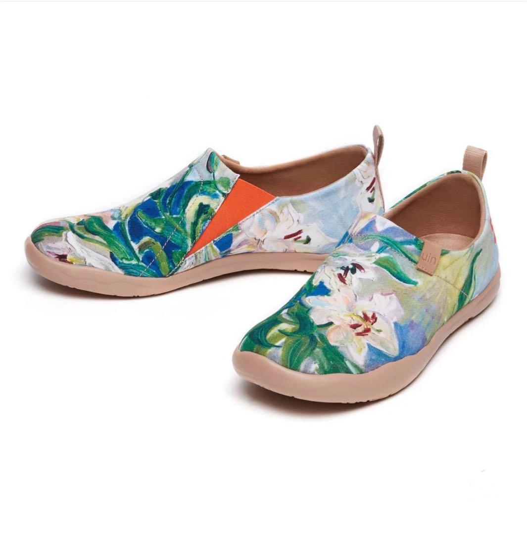 ♥️UIN♥️アートトラベルシューズ YAWNING LILYキャンパス・レディース