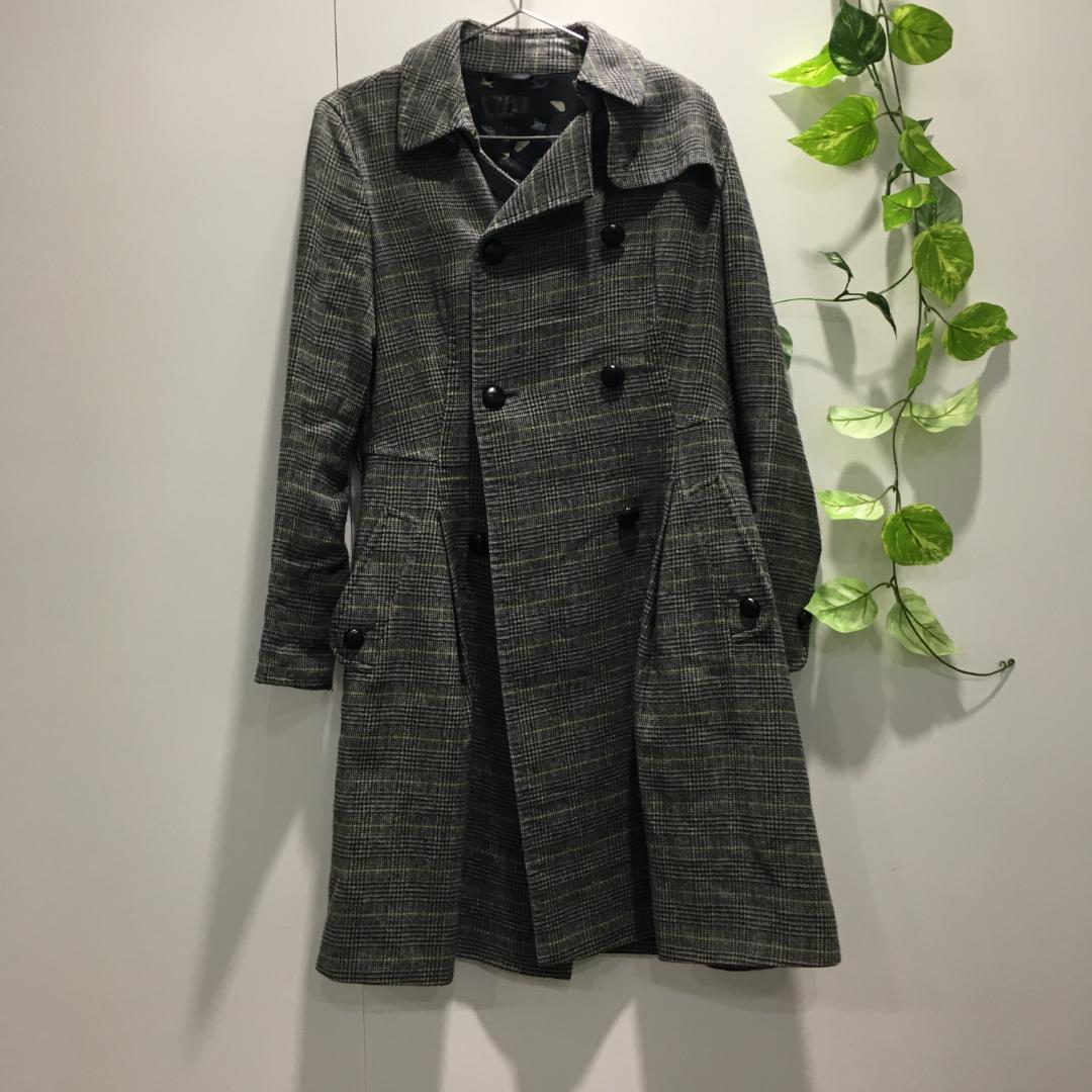 ポールスミス ロングコート　黒 グレンチェック柄 42 グレー系 ダブルボタン
