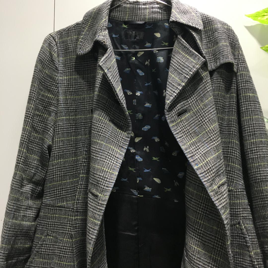 ポールスミス ロングコート　黒 グレンチェック柄 42 グレー系 ダブルボタン