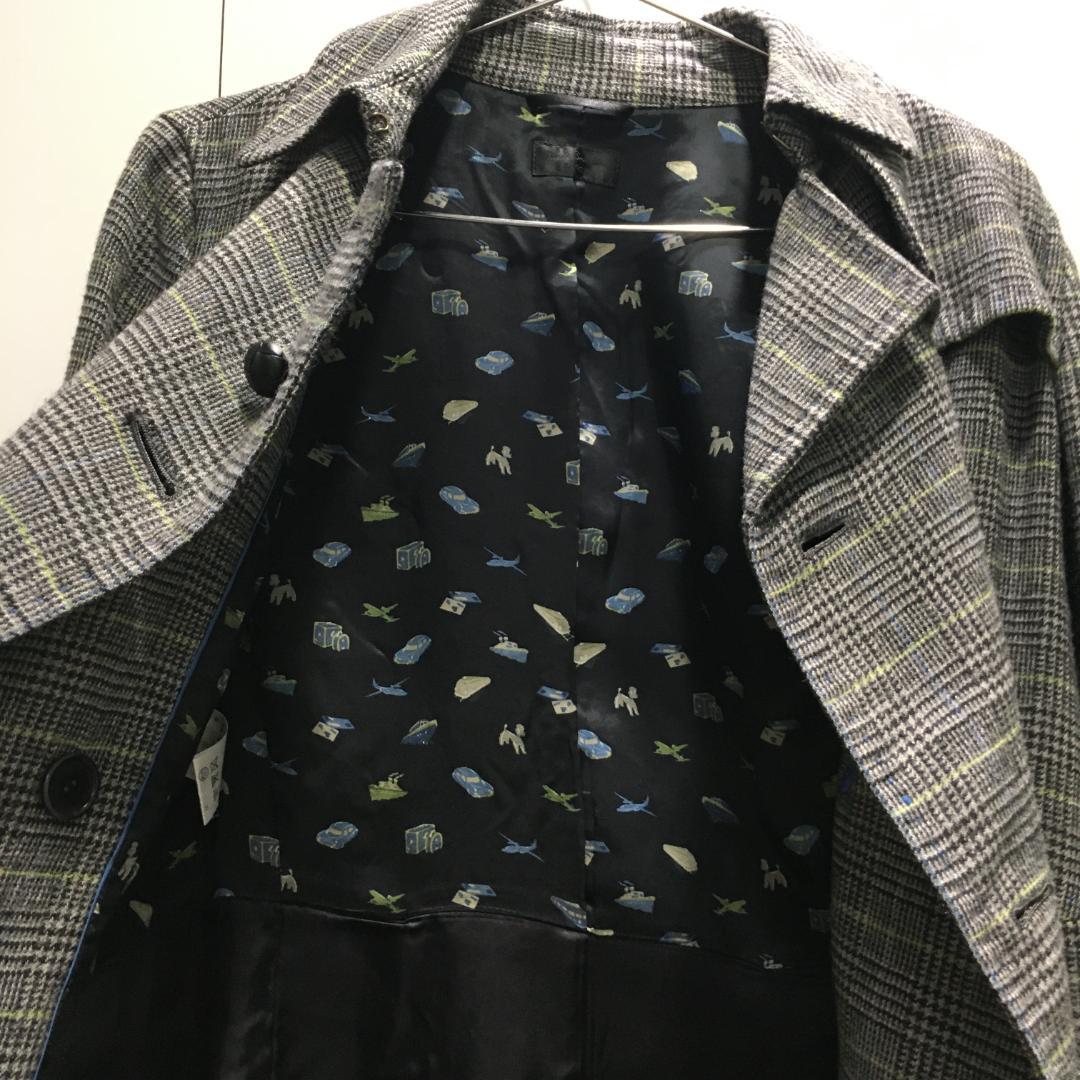 ポールスミス ロングコート　黒 グレンチェック柄 42 グレー系 ダブルボタン