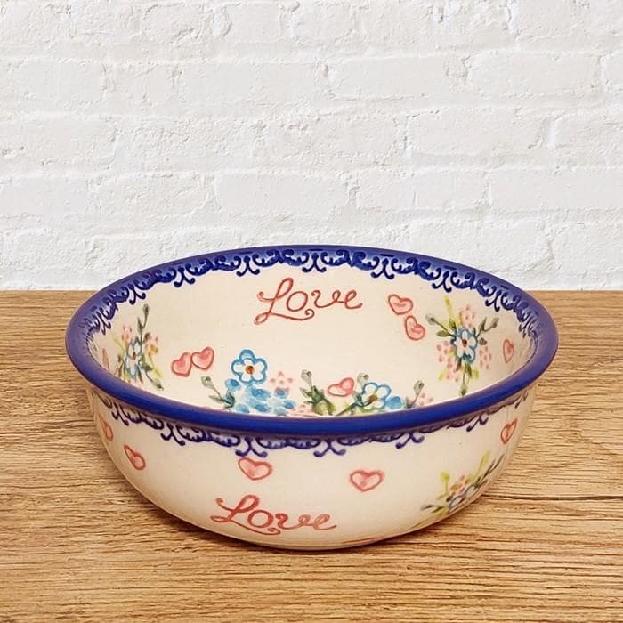 ポーリッシュポタリーポーランド食器◆小鉢V423-U496LOVE花柄ピンク