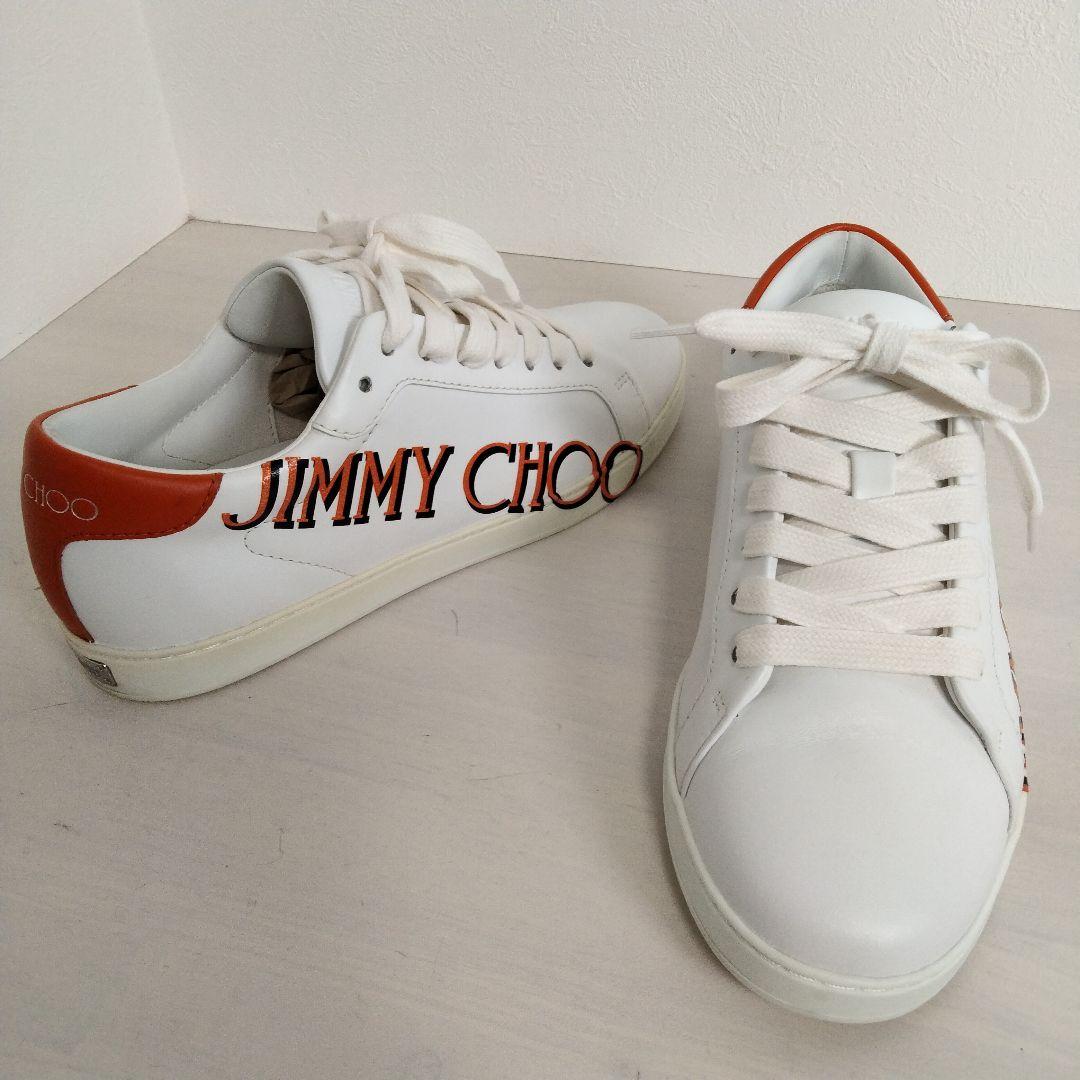 JIMMY CHOO スニーカー デカロゴ ロゴプレート レザー 36 ホワイト