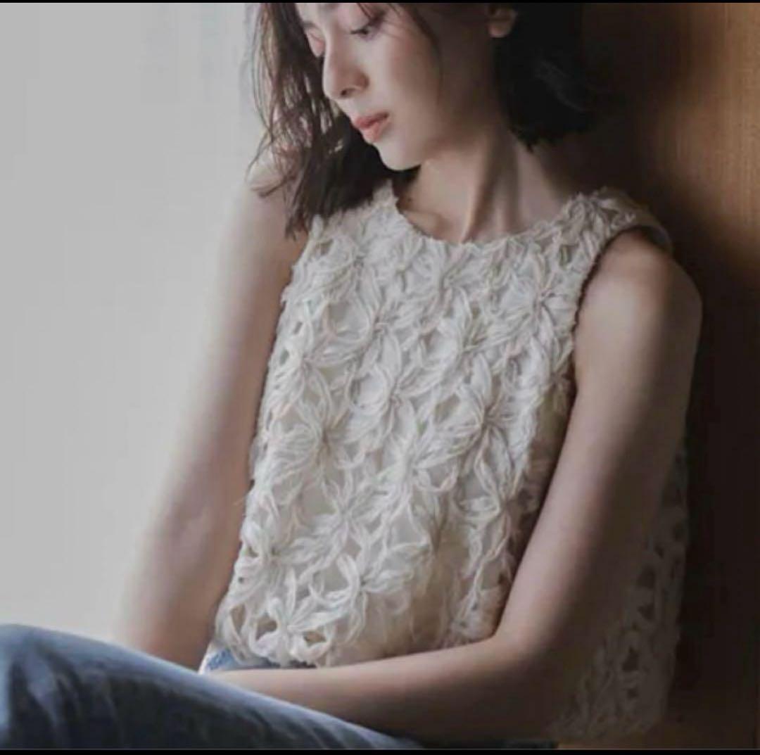 anuans アニュアンスリボンエンブロイダリーレーストップス