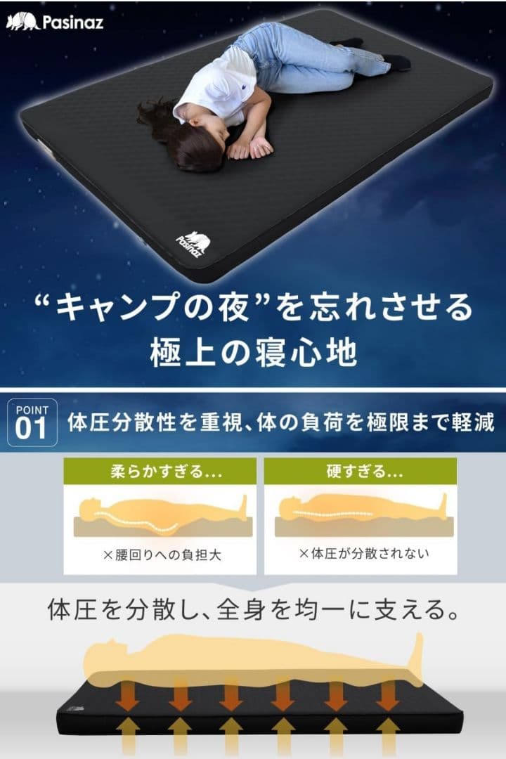 【未使用】電動ポンプ内臓 Pasinaz インフレーターマット コンパクトモデル