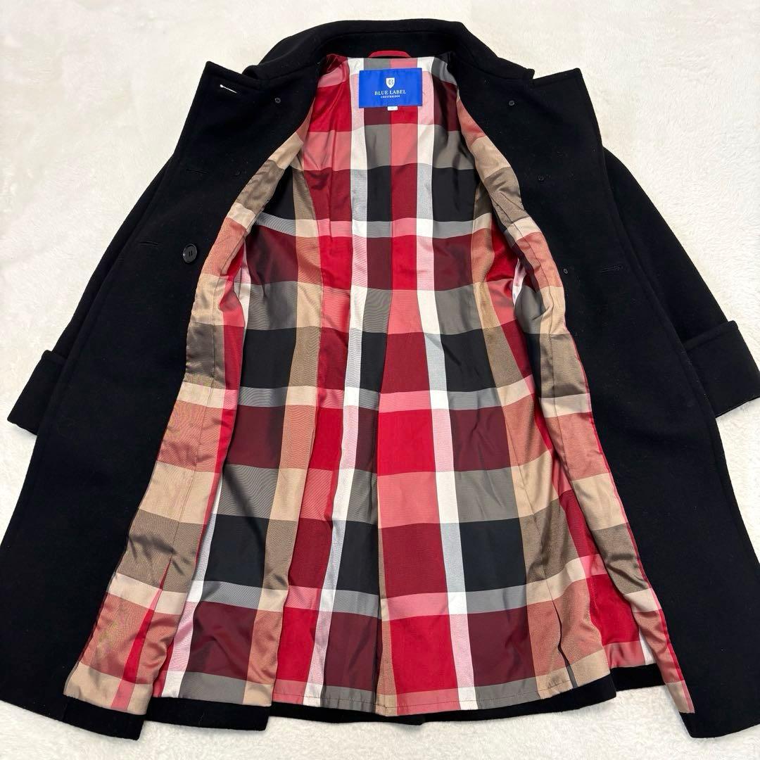ブルーレーベルクレストブリッジ ダブルブレスト チェック ロングコート ブラック