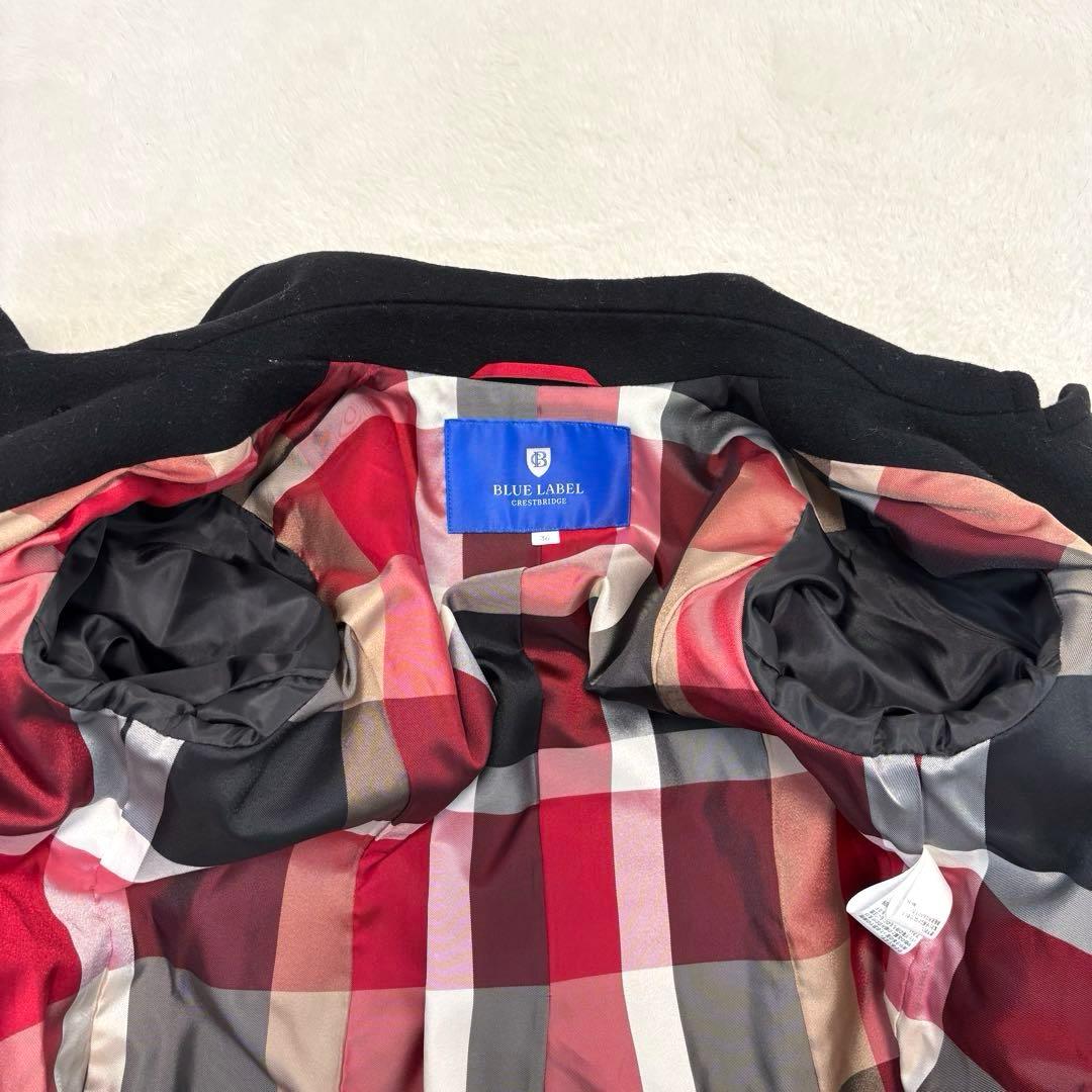 ブルーレーベルクレストブリッジ ダブルブレスト チェック ロングコート ブラック