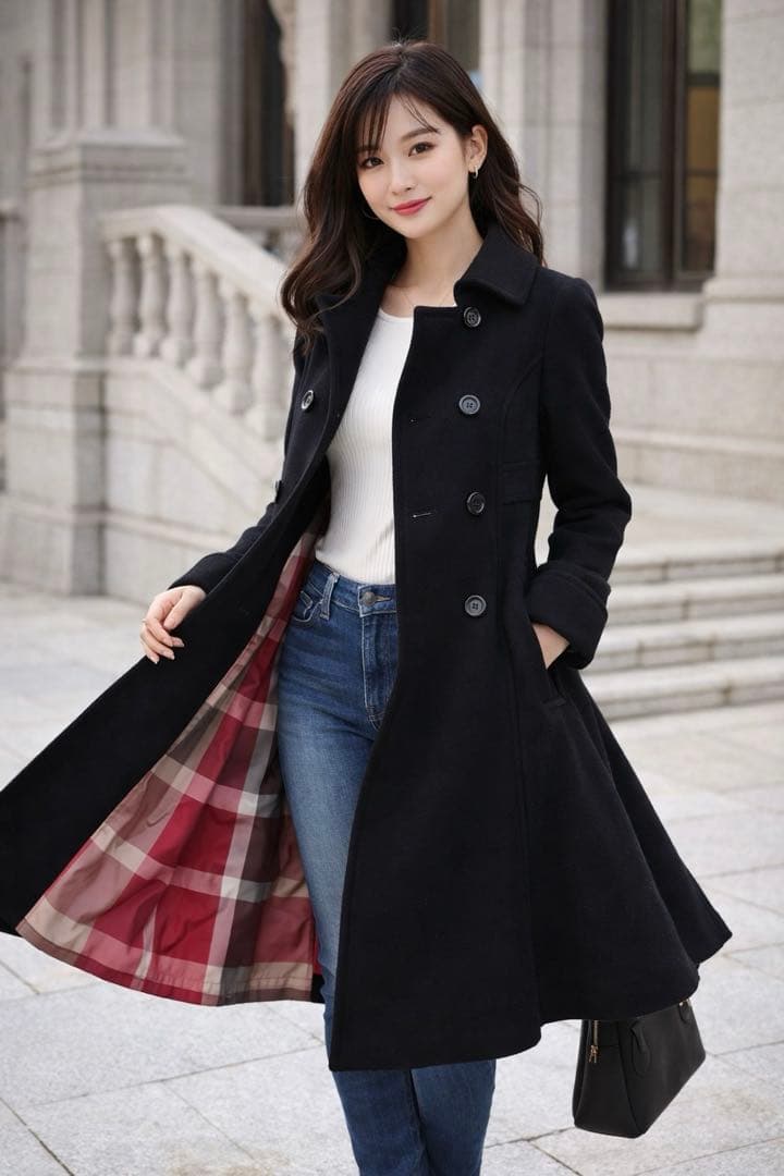 ブルーレーベルクレストブリッジ ダブルブレスト チェック ロングコート ブラック