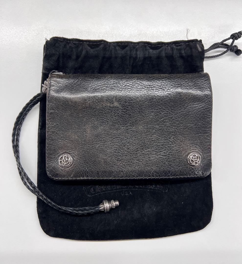 CHROME HEARTS レザーコードストラップ付 クロスボール財布