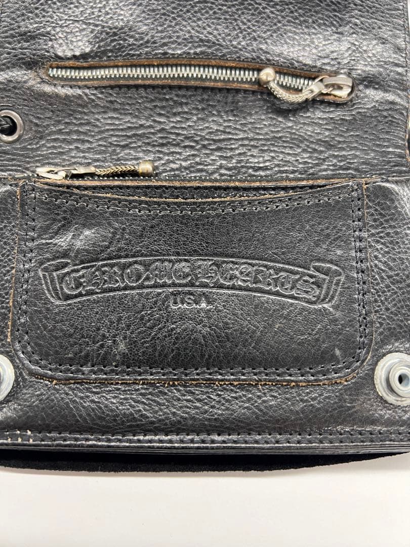 CHROME HEARTS レザーコードストラップ付 クロスボール財布