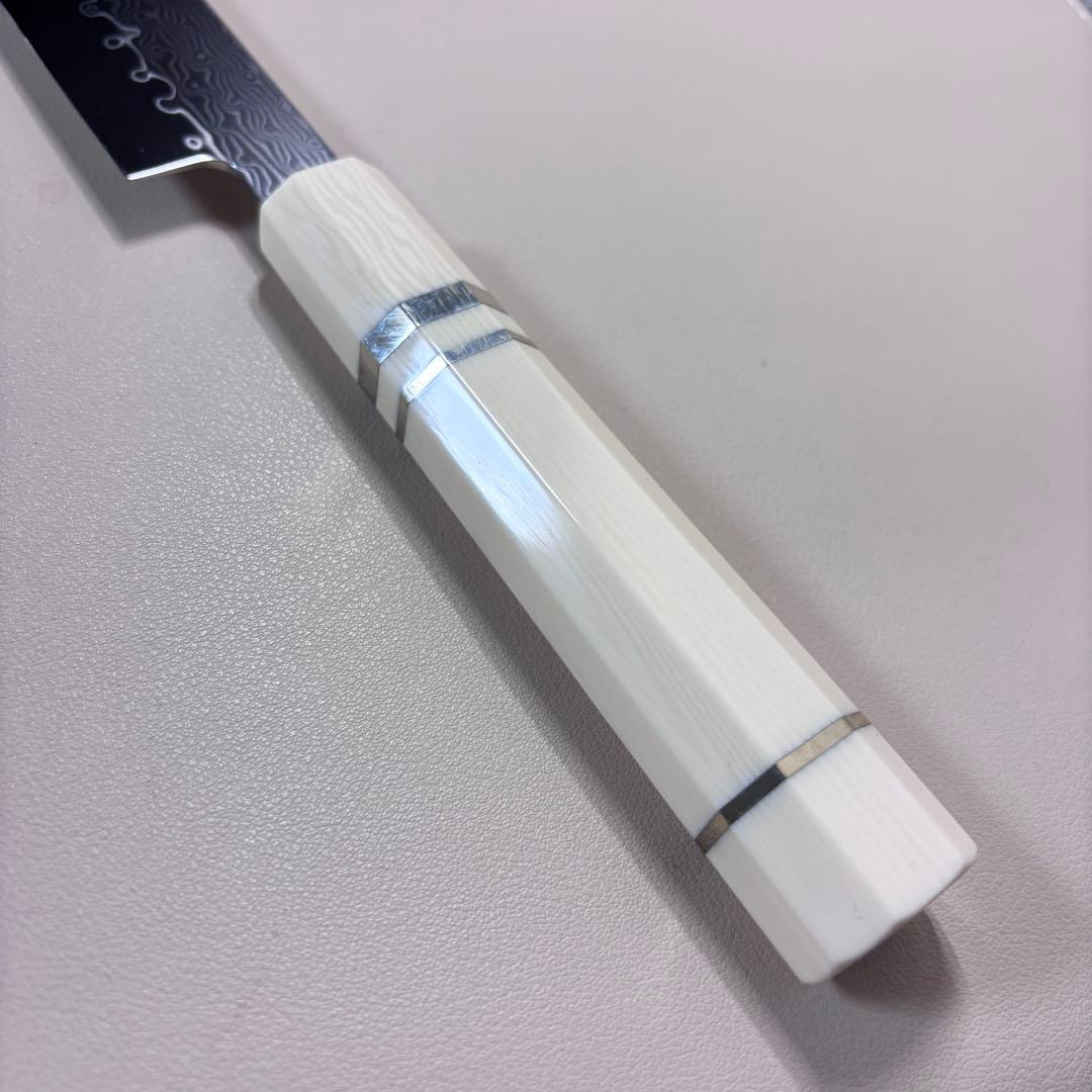 尺300mm 柳刃包丁 墨流しダマスカス　人工象牙八角柄 和包丁 白•