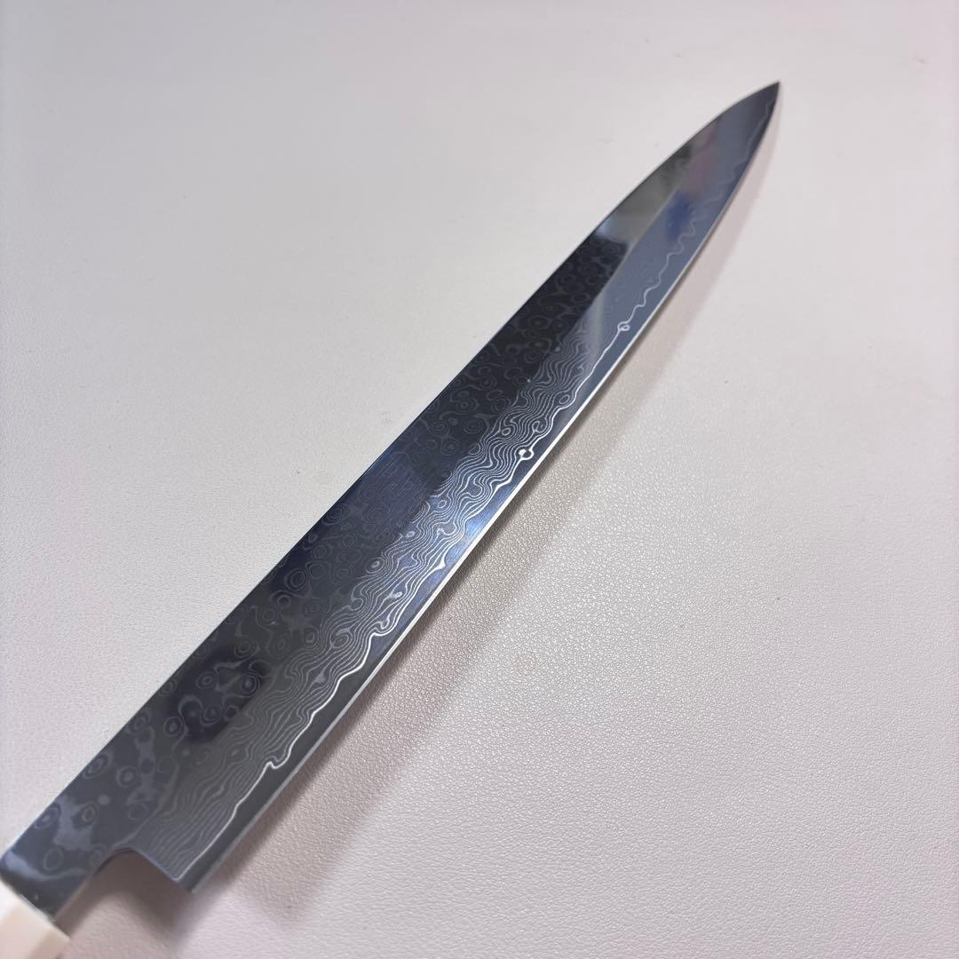 尺300mm 柳刃包丁 墨流しダマスカス　人工象牙八角柄 和包丁 白•