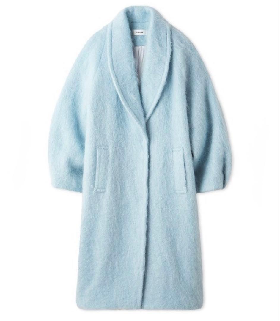 【SNIDEL】シャギーロングコート ブルー モヘア混
