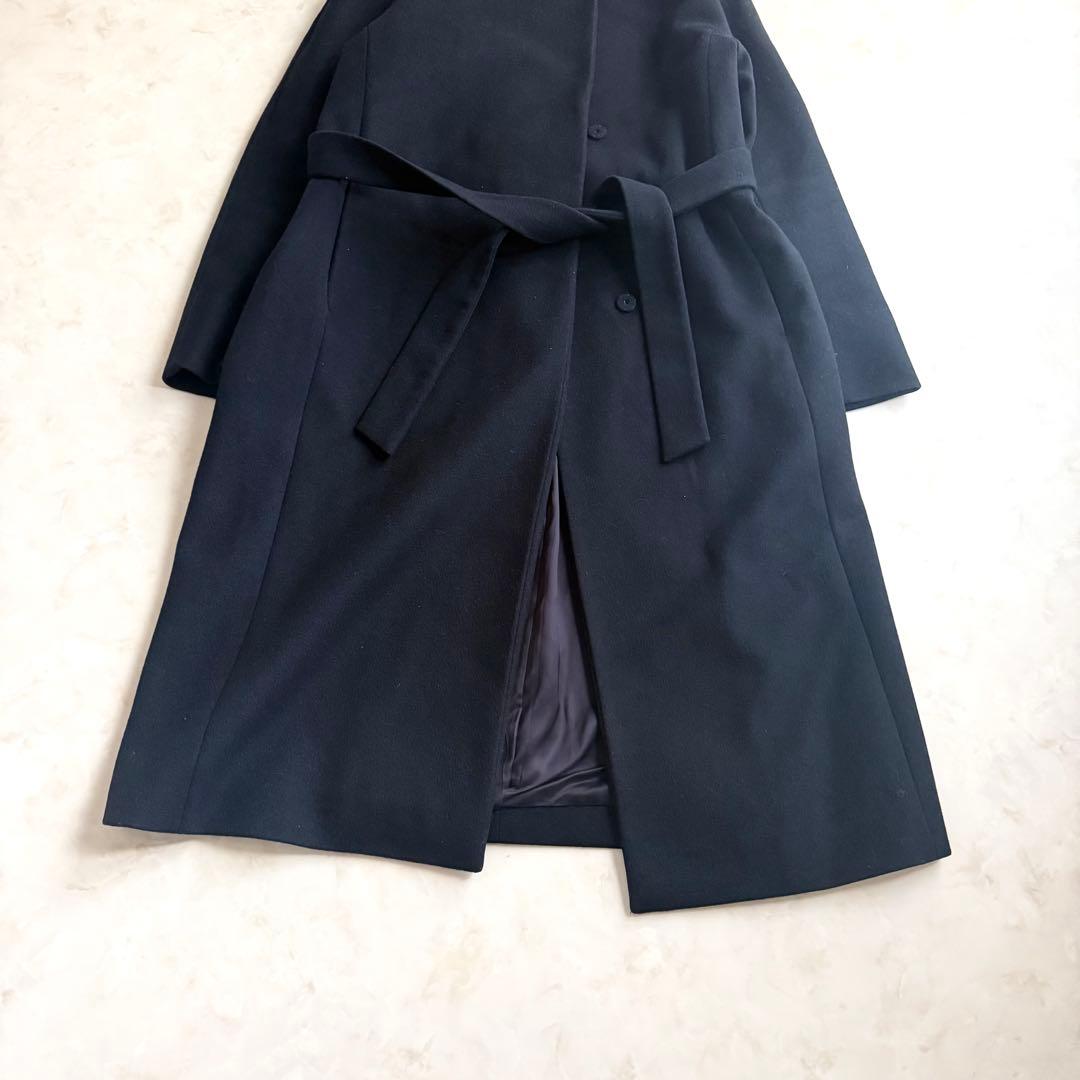 美品✨セオリーリュクス ノーカラー ロングコート ブラック36 ベルト付 ウール