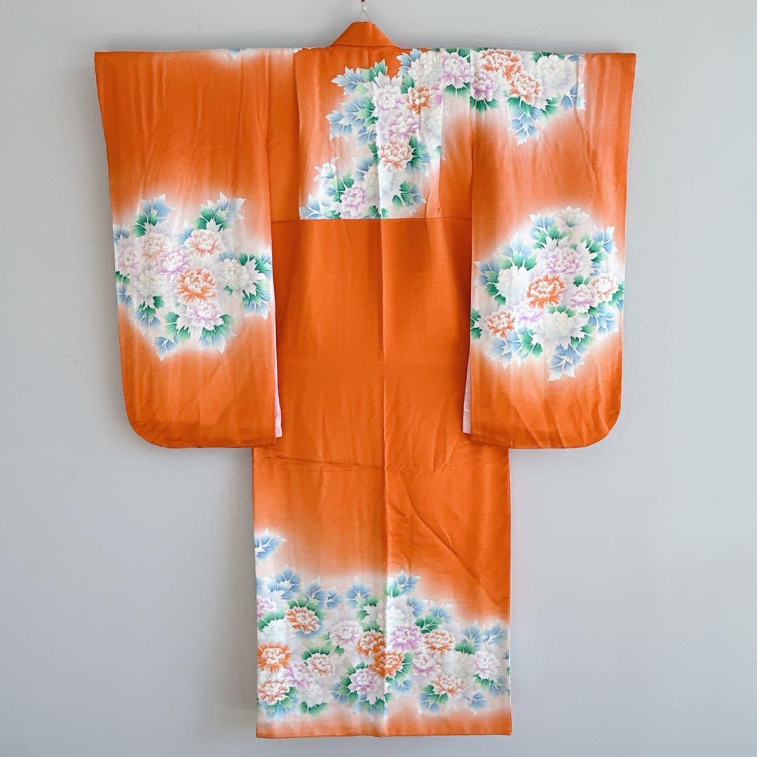 七五三　7歳女の子　フルセット　小物付　比翼仕立　オレンジ地　52517