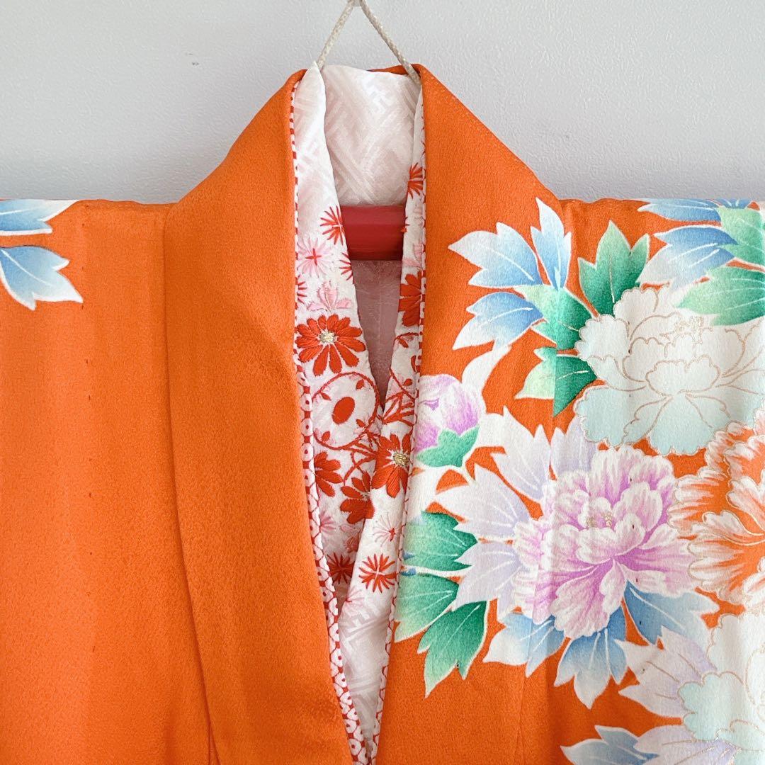 七五三　7歳女の子　フルセット　小物付　比翼仕立　オレンジ地　52517