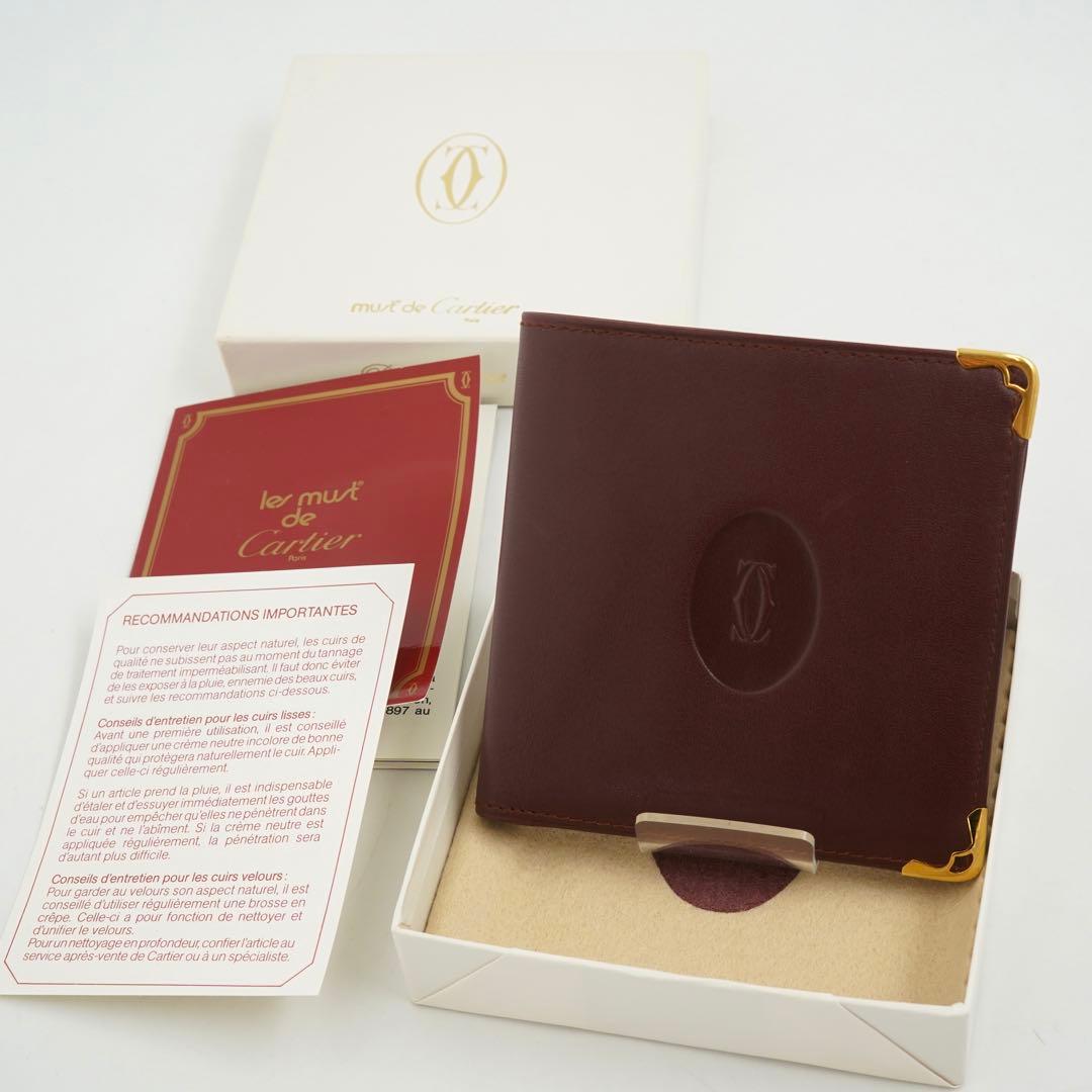 ✨極上美品・付属品完備✨　カルティエ　二つ折り　マストライン　レザー　ボルドー