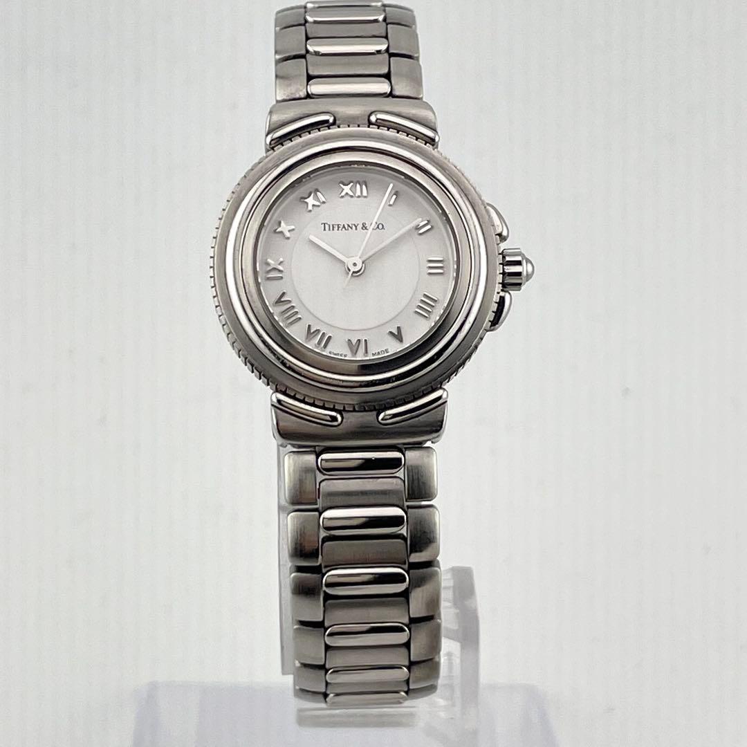 ティファニー　インタリオ　腕時計　ロゴ　ホワイト　ローマン　レディース