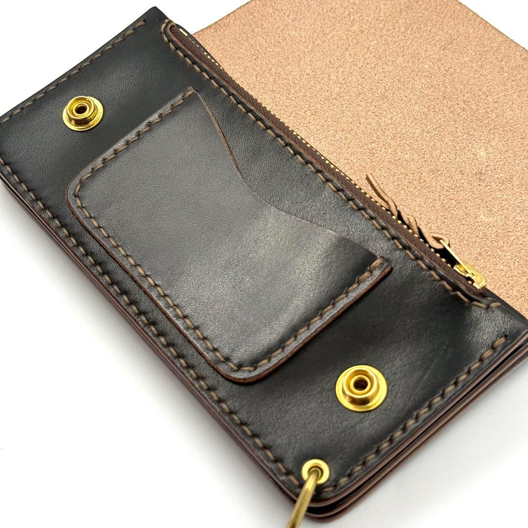 トラッカーウォレット(ブラック)サドルレザー　タロンジッパー　真鍮金具