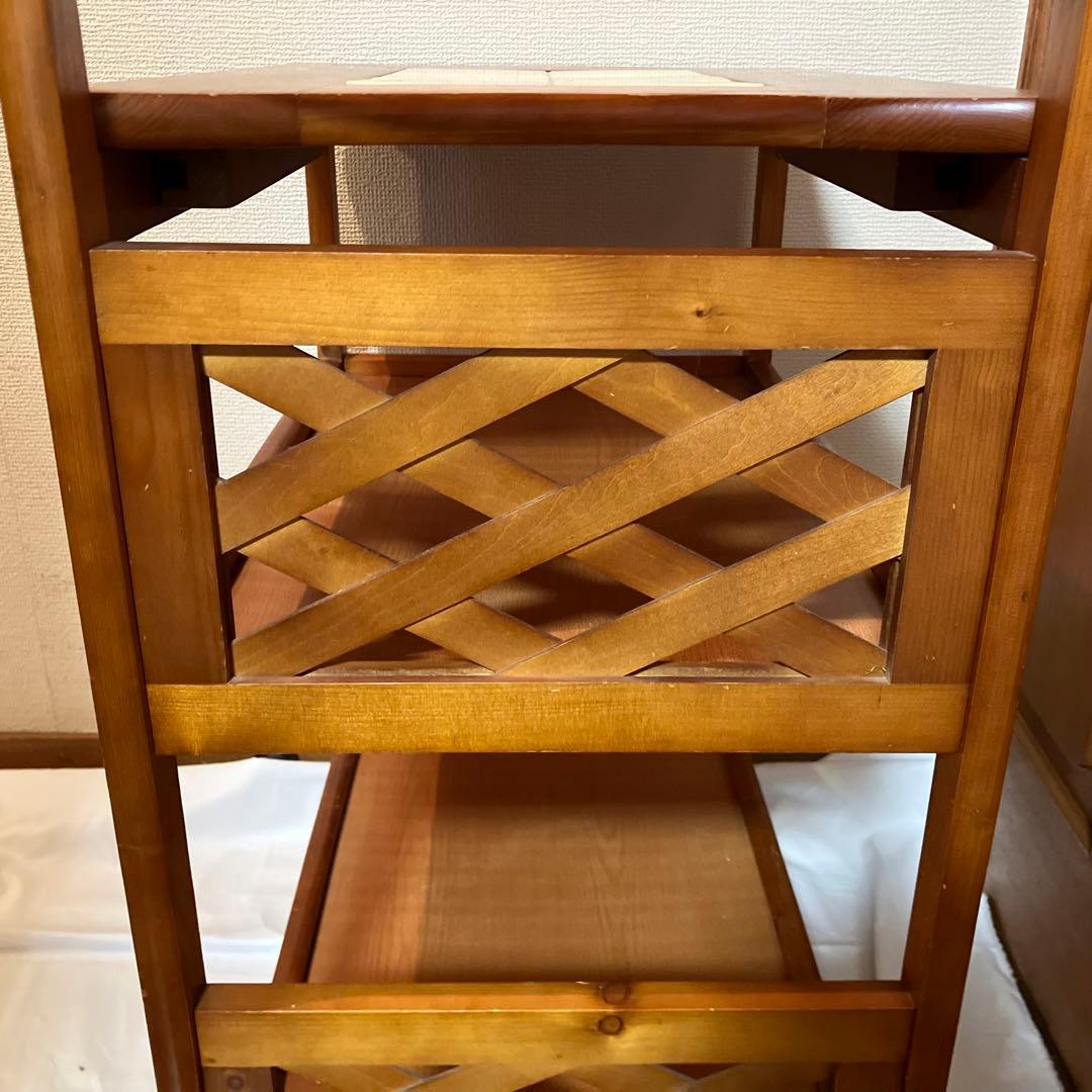 ☆値下げ☆ 木製キッチンワゴン キャスター付き タイル調天板　レトロ