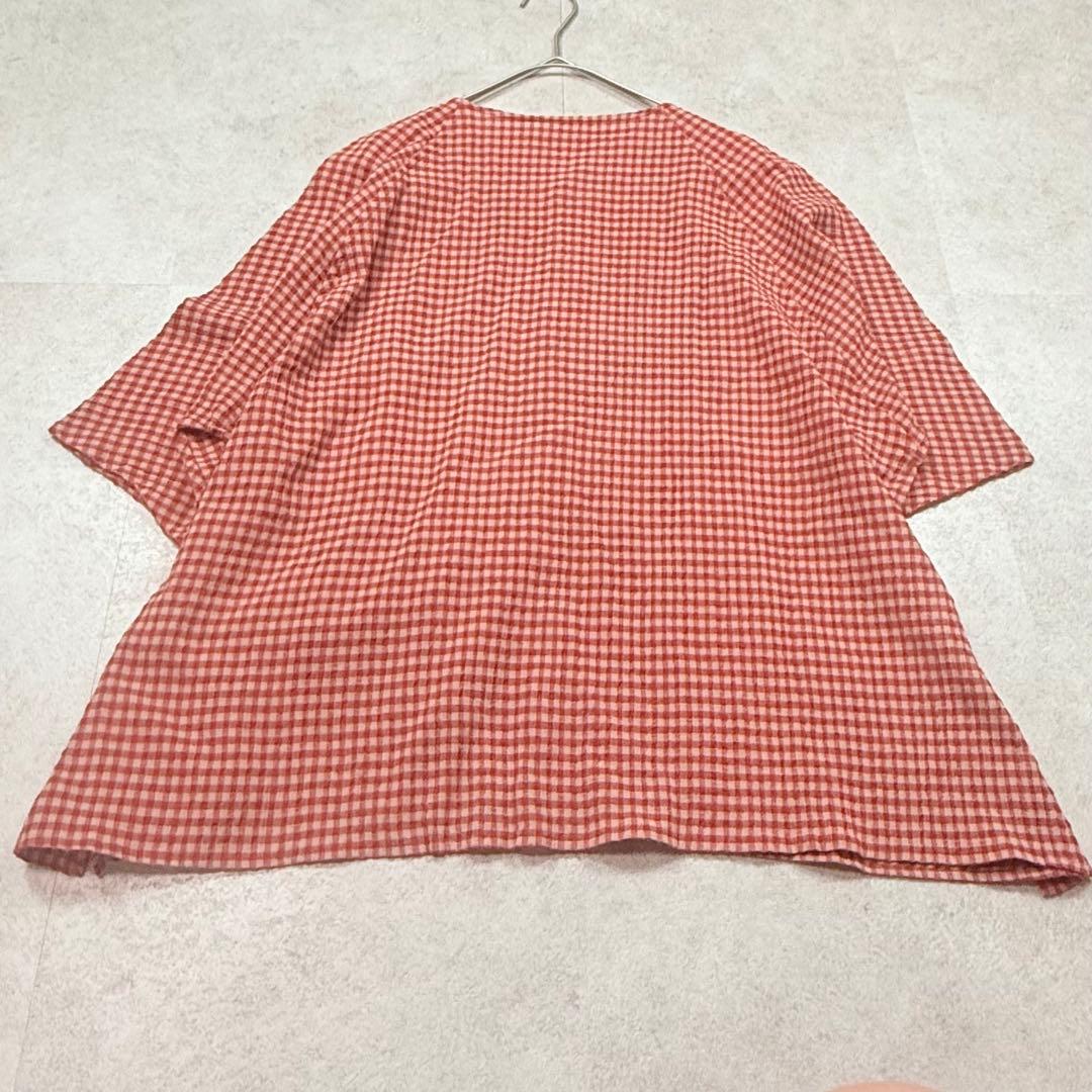 美品✨ヨーガンレール　綿ちぢみギンガムチェックブラウス　ババグーリ　日本製