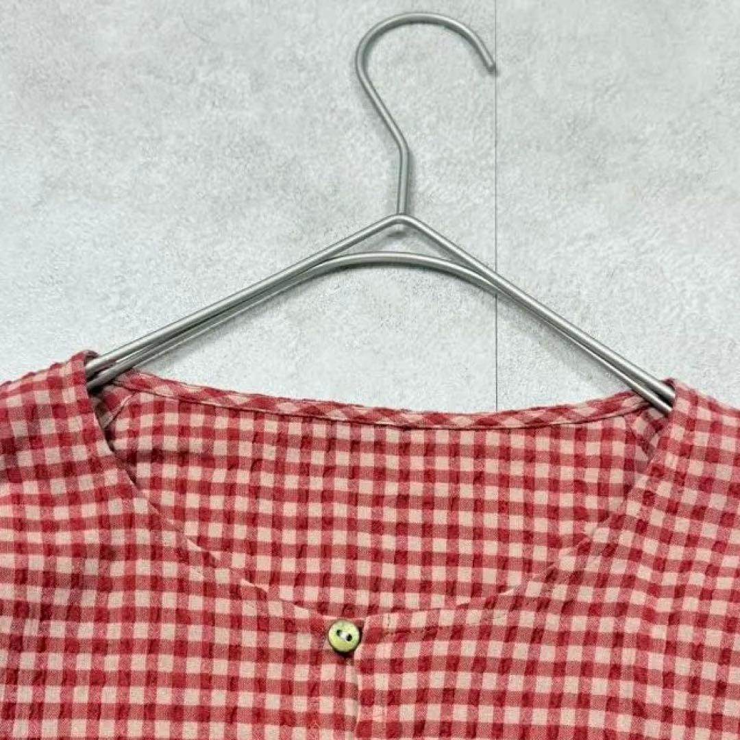 美品✨ヨーガンレール　綿ちぢみギンガムチェックブラウス　ババグーリ　日本製