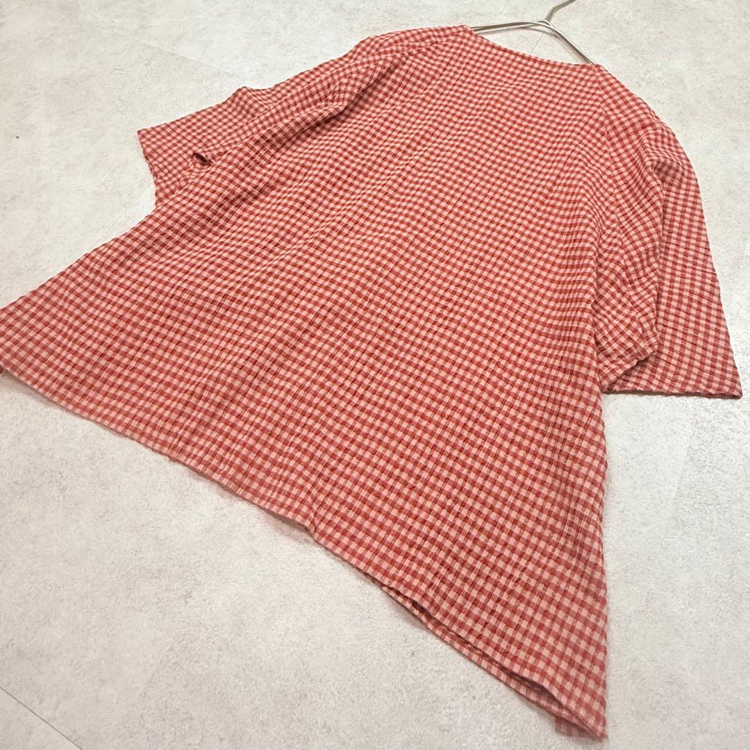 美品✨ヨーガンレール　綿ちぢみギンガムチェックブラウス　ババグーリ　日本製