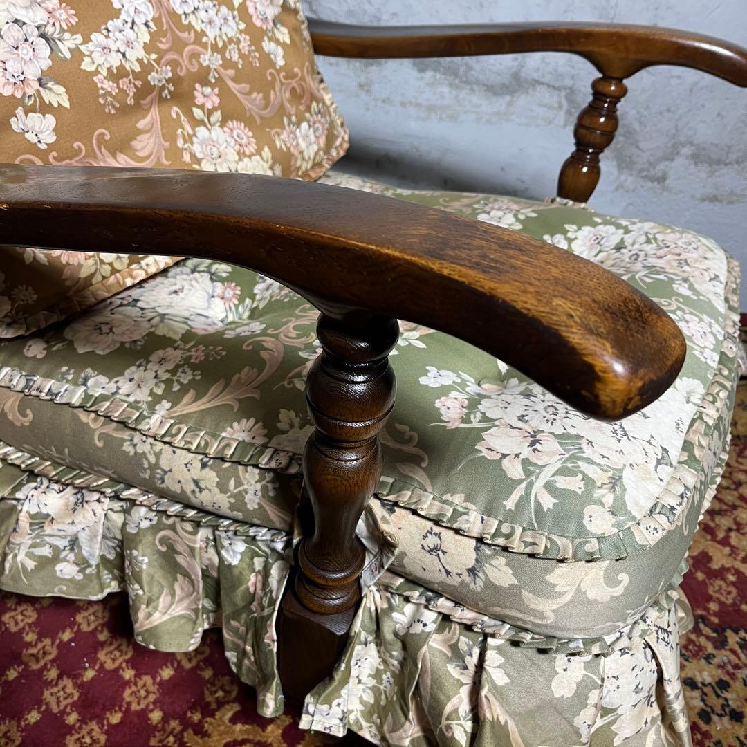 【キツツキ】ラウンジチェア 1人掛け 花柄クッション付き ヴィンテージ ソファ②