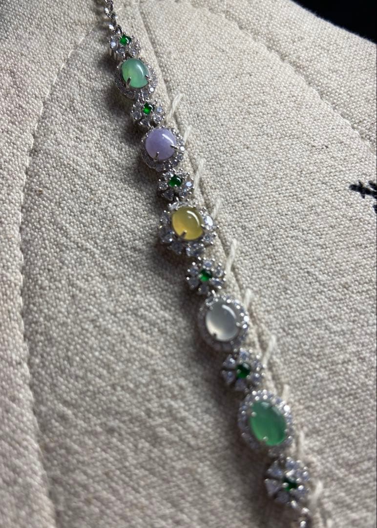 ミャンマー産A貨翡翠 高氷 蛋面 翡翠ブレスレット SV925 ジルコニア