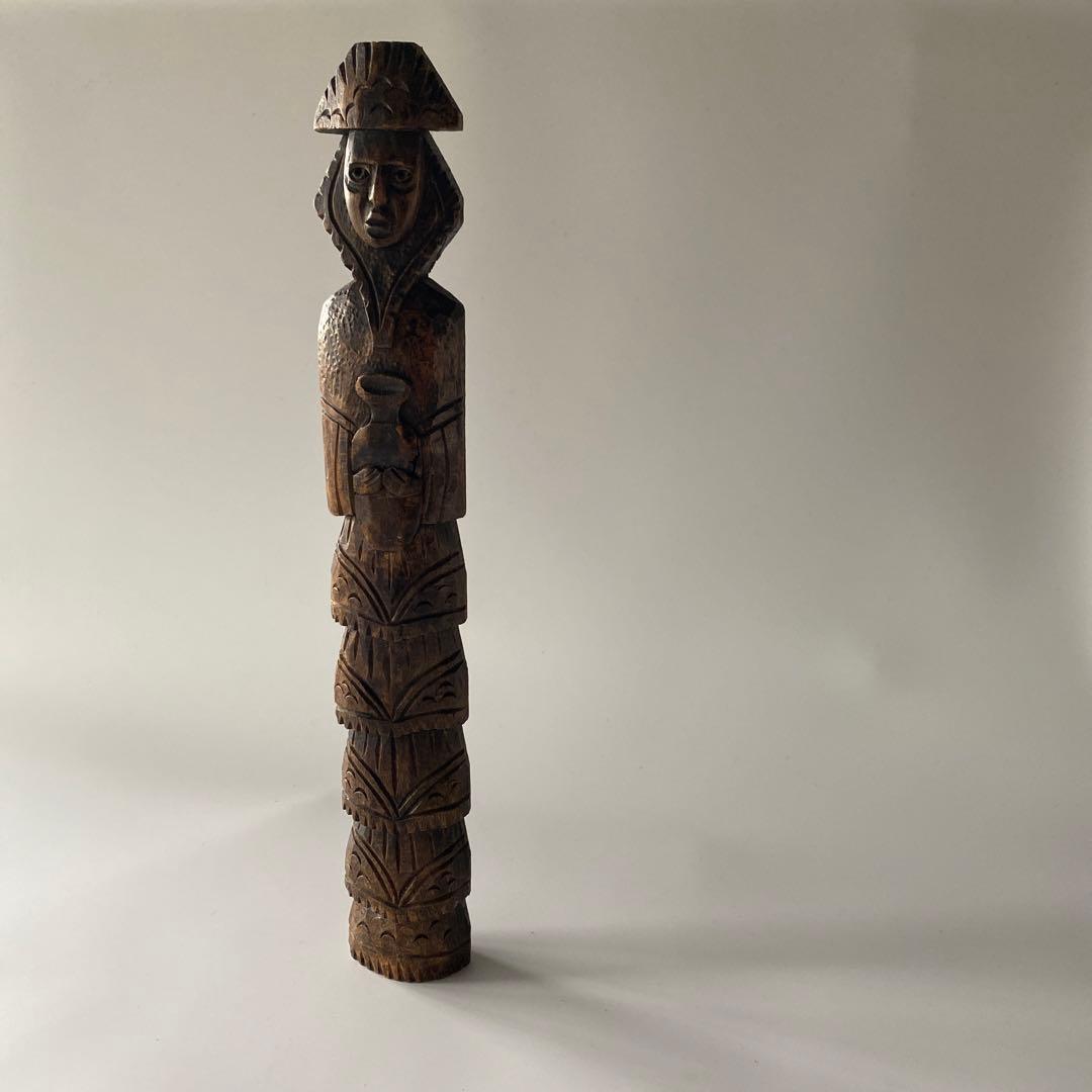 フランス入手 アフリカ木彫 祖霊像 高さ40cm超 プリミティブアート 木彫り像