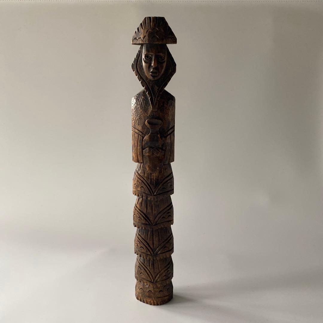 フランス入手 アフリカ木彫 祖霊像 高さ40cm超 プリミティブアート 木彫り像