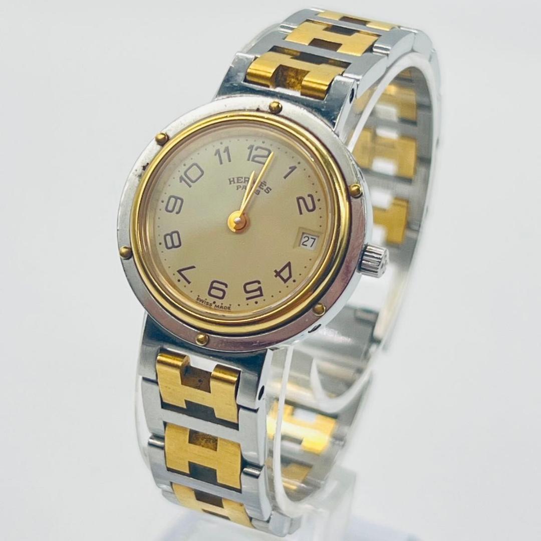 新品電池　ゴールド　エルメス クリッパー　アイボリー文字盤　クォーツ　腕時計