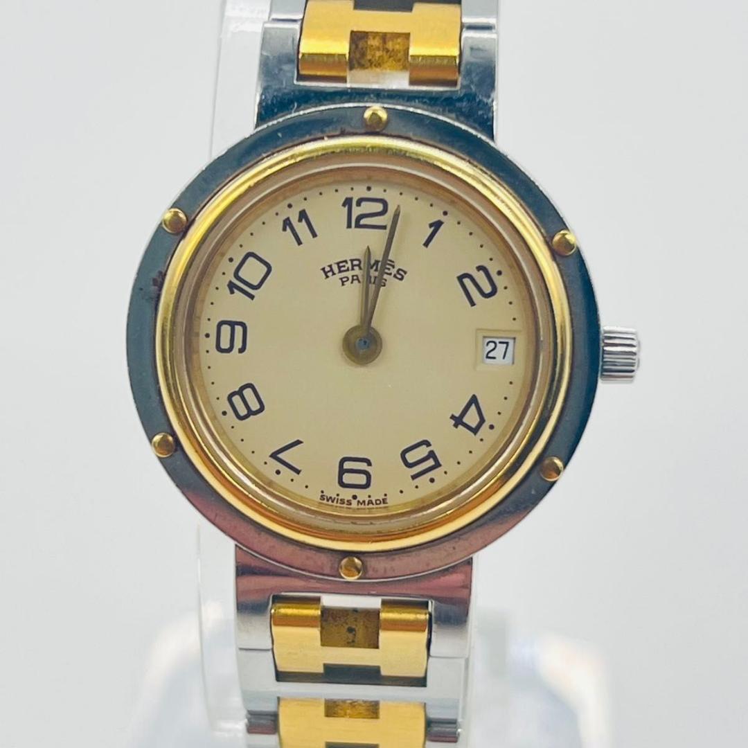 新品電池　ゴールド　エルメス クリッパー　アイボリー文字盤　クォーツ　腕時計