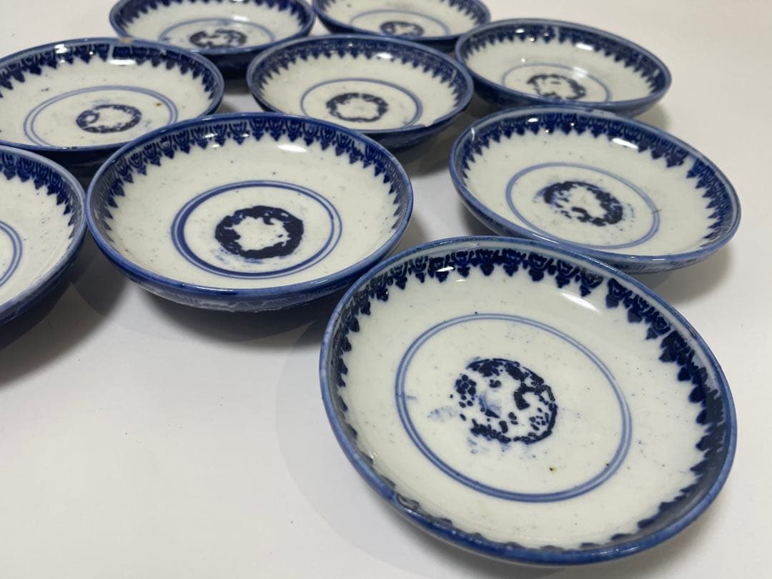 古伊万里 染付 花唐草模様 レトロ 明治 蓋付き 茶碗 8客 蓋9客